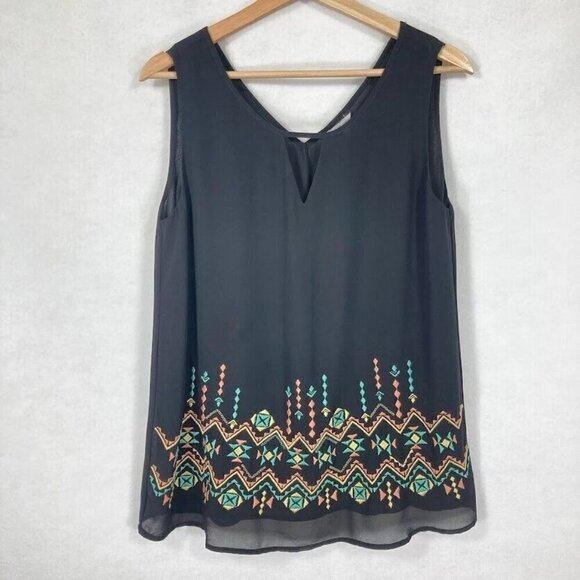 Sleeveless Blouse Scoop Neck V-Back Embroidered Flowy Summer Boho Coquette L - Picture 1 of 5